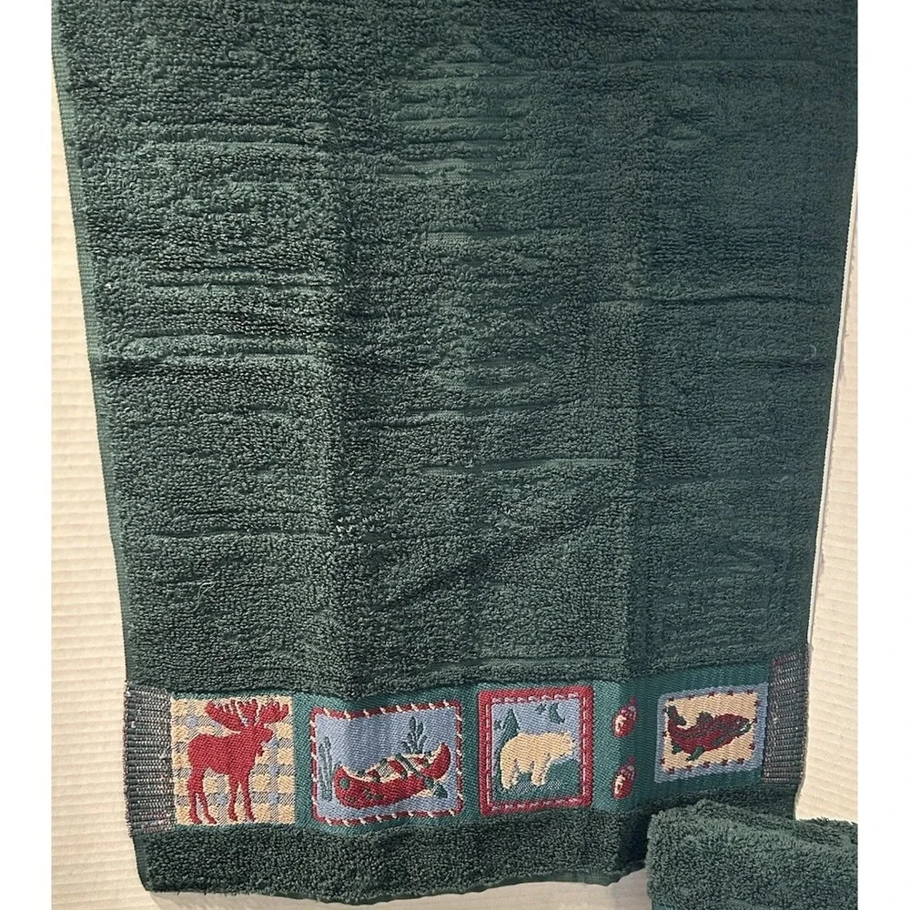 Jubilee Bath Towel Set Cabin Woodland Hunting Theme 6 Piece Set Hunter Green